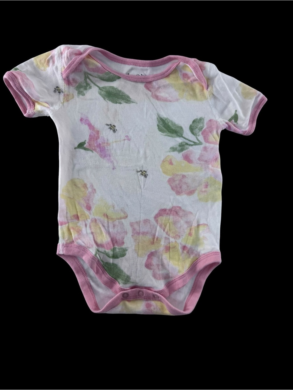 Floral Trim Baby One-Piece Bodysuit - Pink & White